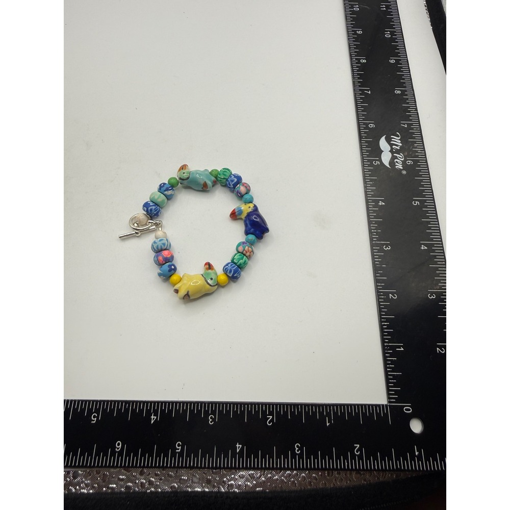 Handmade Ceramic Toucan Bead Bracelet Tropical Floral Clay Beads Toggle Clasp - Picture 2 of 3